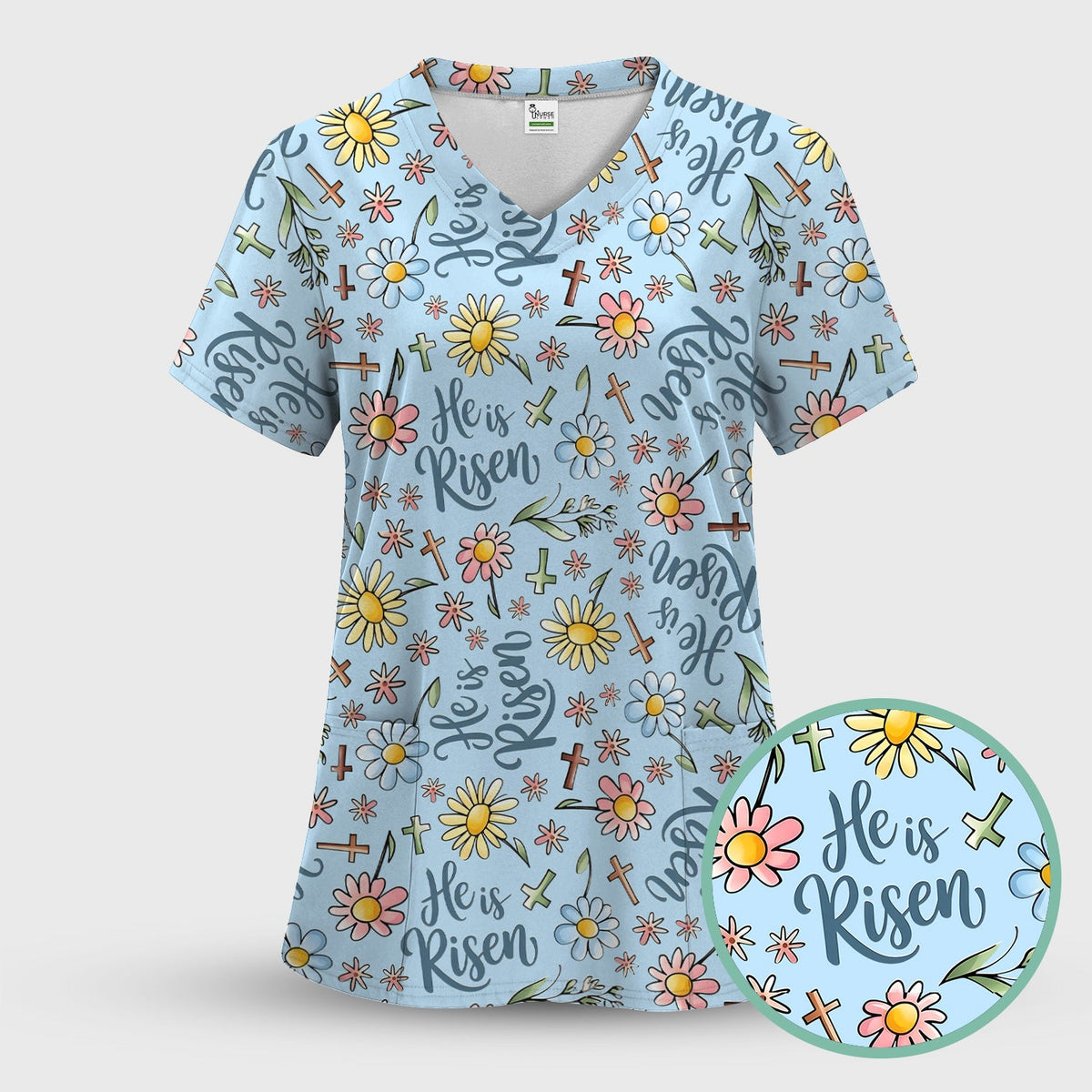 Risen Cross Flower Nurse Scrub Set - Easter Gift