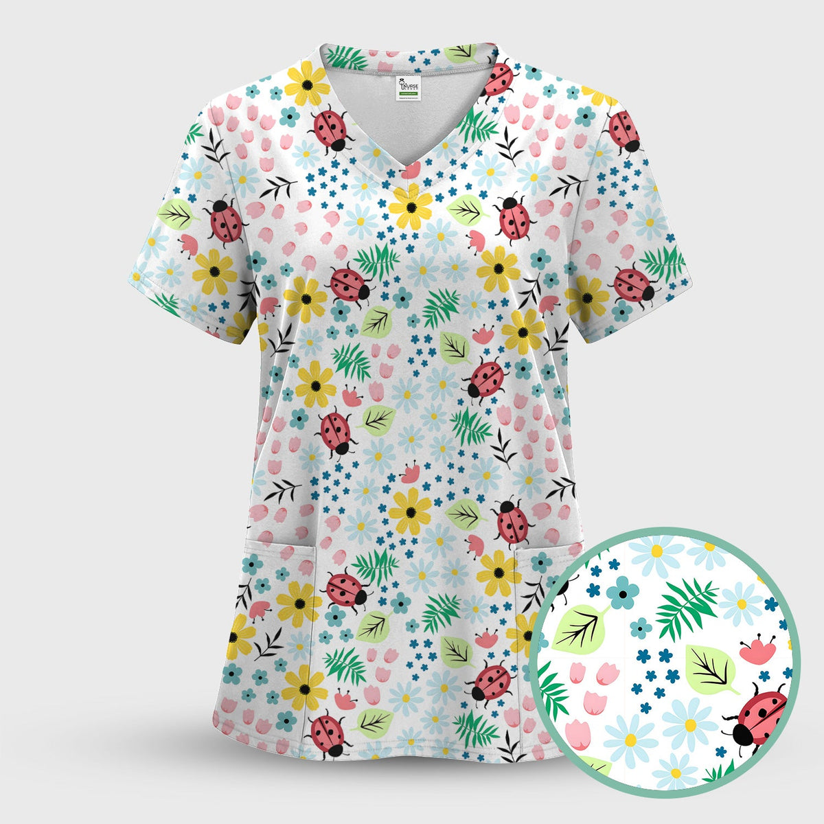 Ladybug Floral Garden Nurse Scrub Set
