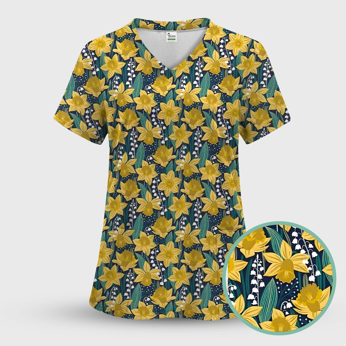 Yellow Daffodil Lily Valley Nurse Scrub Set