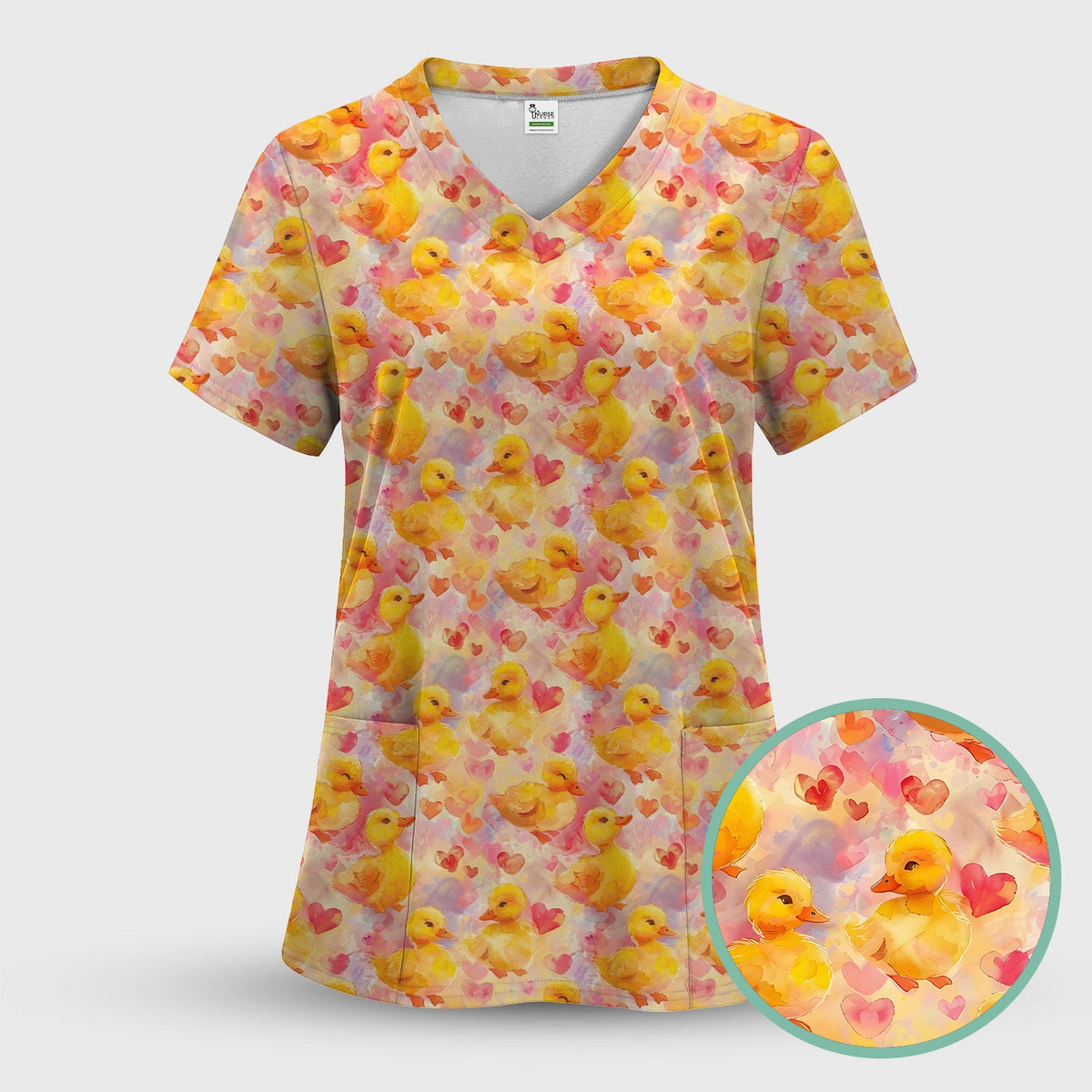 Duck Heart Watercolor Nurse Scrub Set