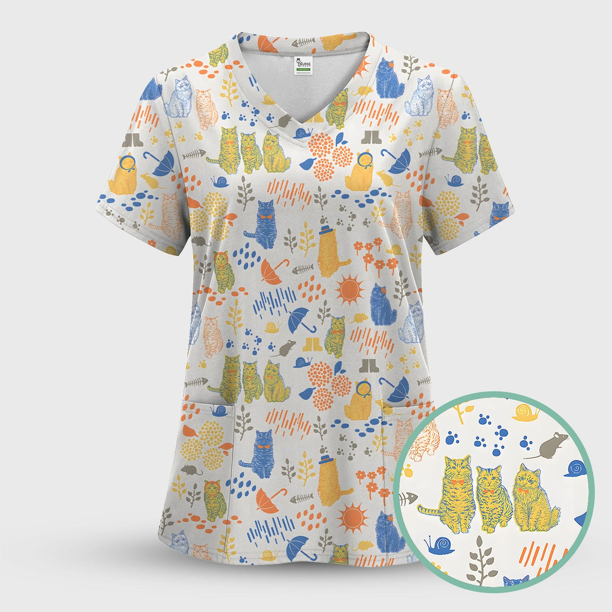 Cozy Rainy Day Cat Lover Nurse Scrub Set