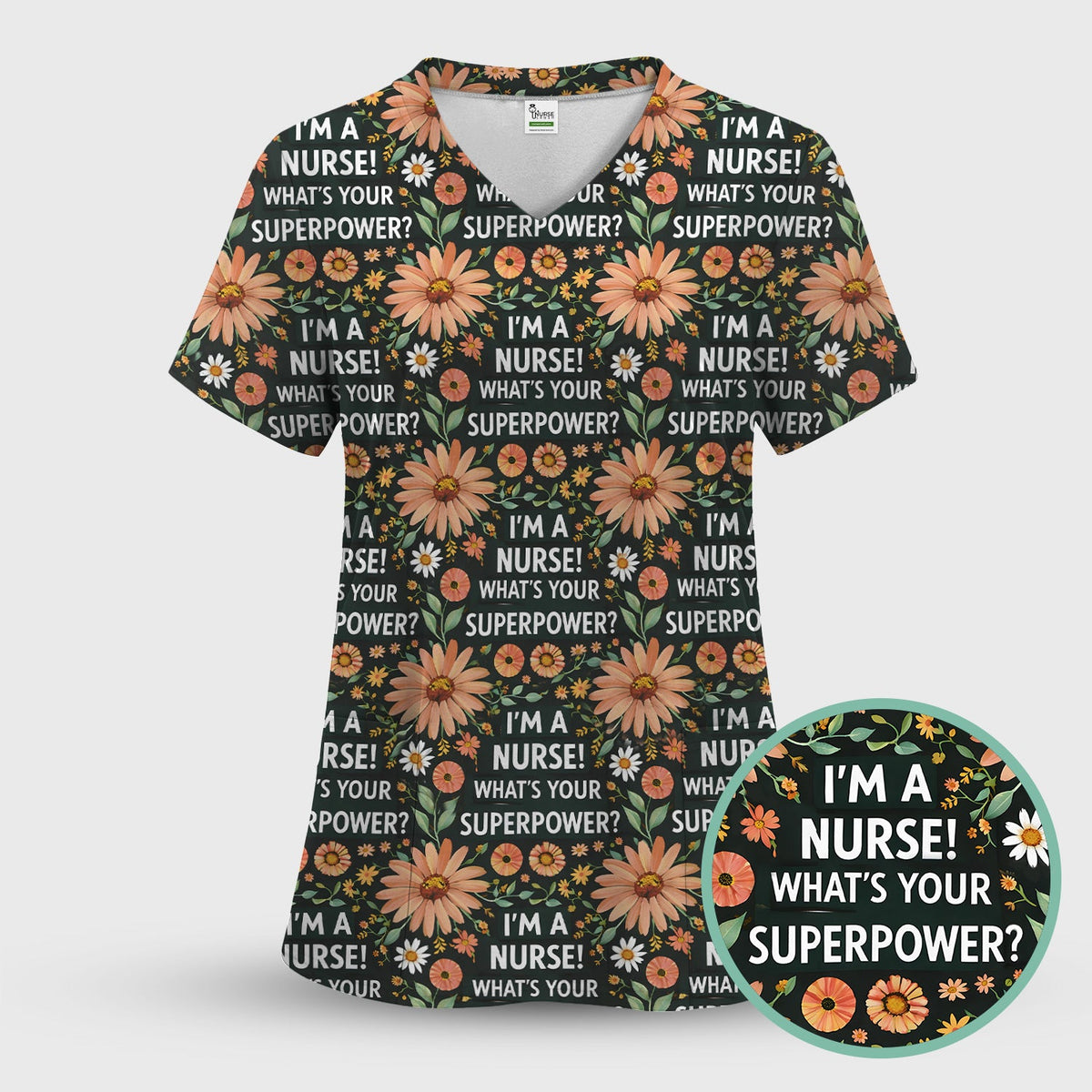 Superpower Floral Nurse Scrub Set