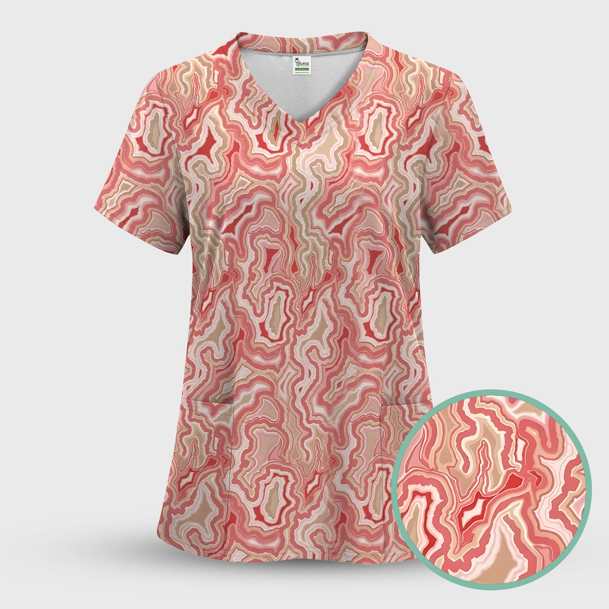 Pink Marble Swirl Nurse Scrub Top