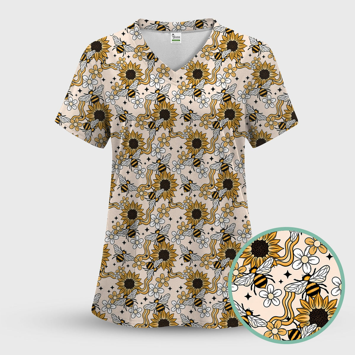 Sunflower Honey Bee Floral Nurse Scrub Set
