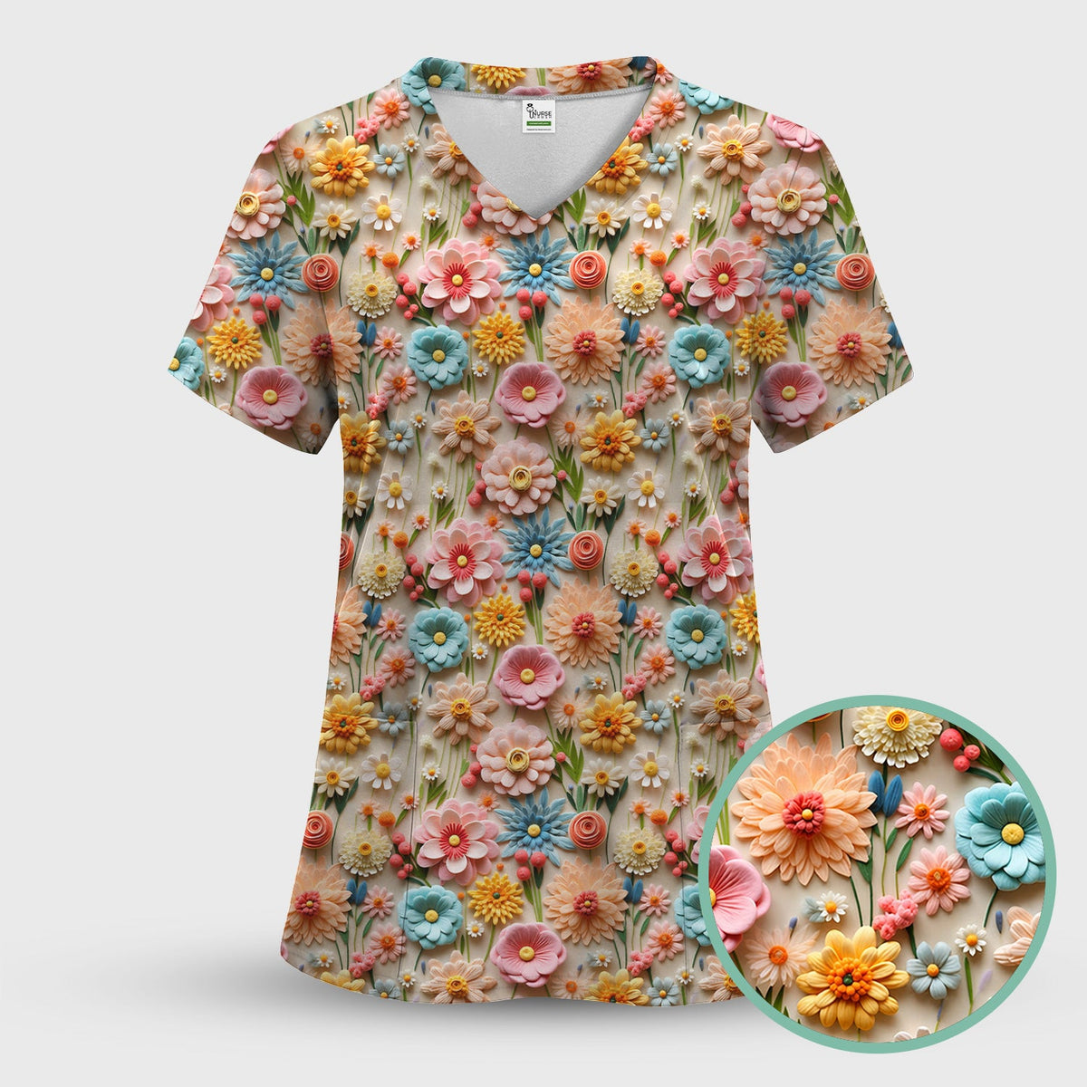 Colorful Blooming Wildflower Nurse Scrub Set