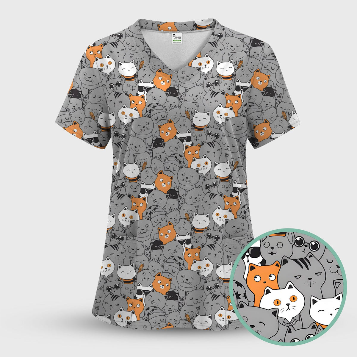 Cats Cute Expressions Nurse Scrub Top