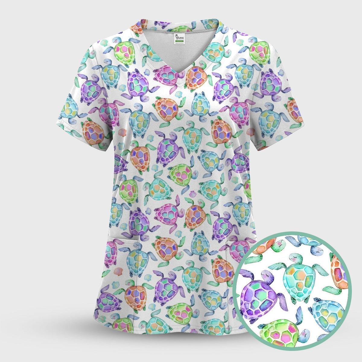 Potted Plant Orchid Cactus Pattern Scrub Top, Comfortable Scrubs for Nurses
