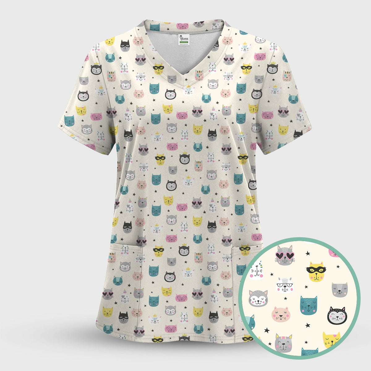 Colorful Kitty Nurse Scrub Set
