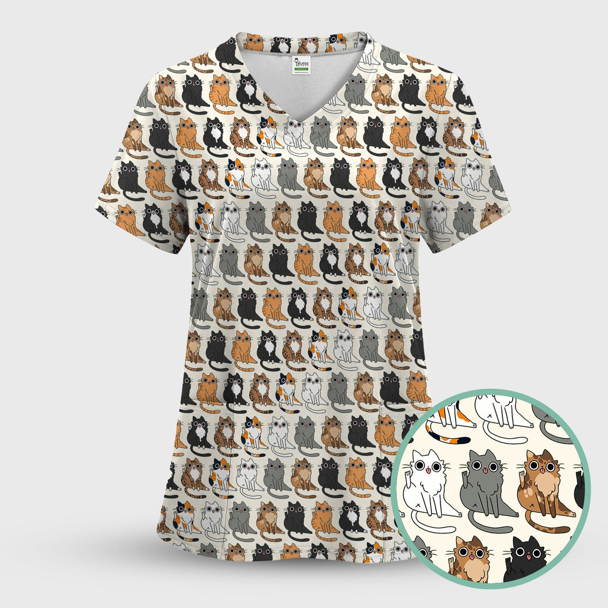 Cat Pattern Nurse Scrub Set