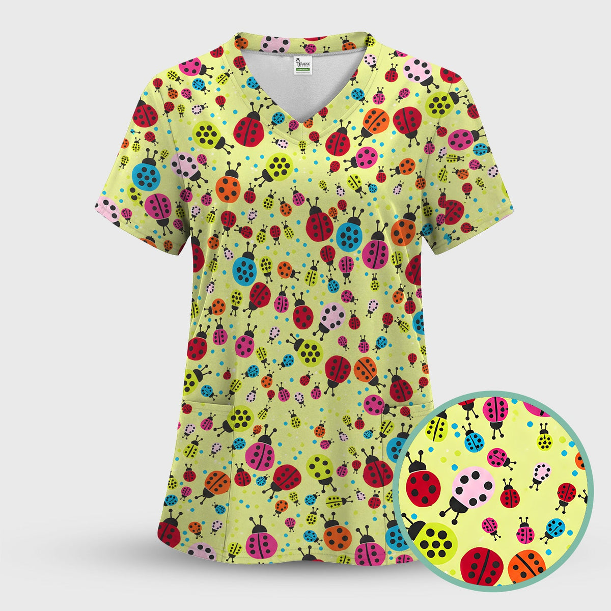 Colorful Ladybug Garden Nurse Scrub Set