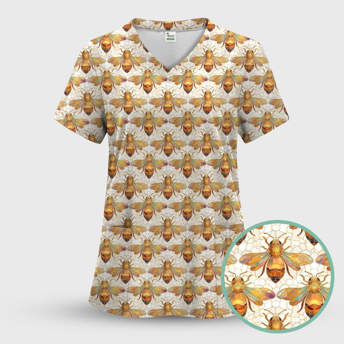 Golden Honey Bee Honeycomb Nurse Scrub Set