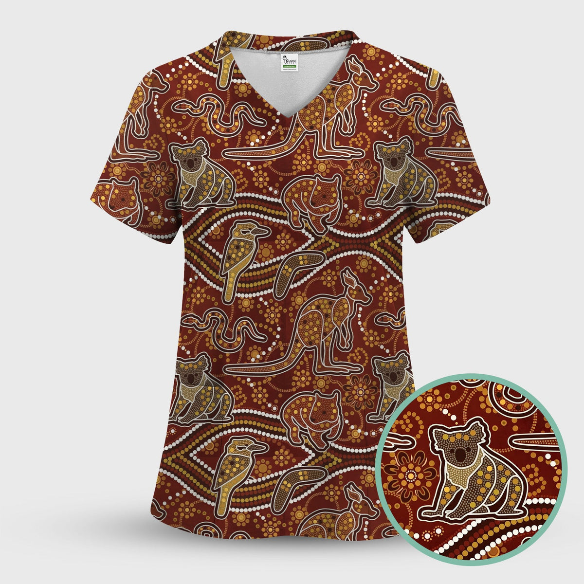 Australian Kangaroo Koala Aboriginal Nurse Scrub Set