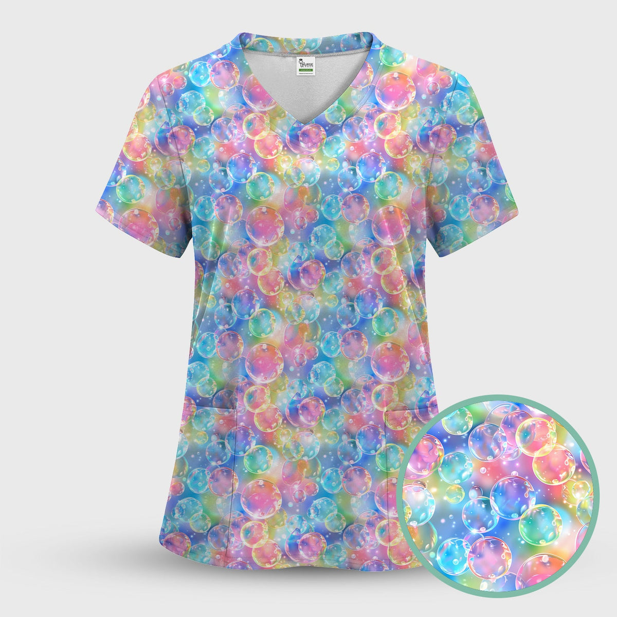Colorful Floating Soap Bubble Nurse Scrub Top