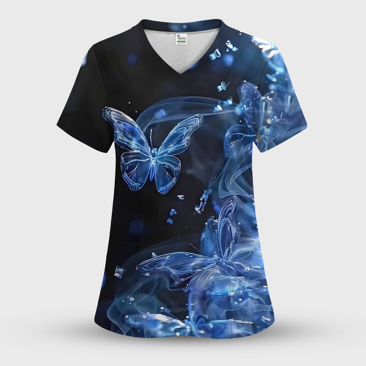 Glowing Blue Butterfly Garden Nurse Scrub Set