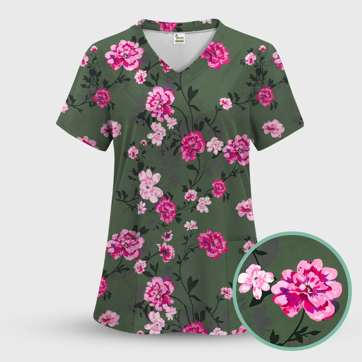 Pink Floral Blossom Nurse Scrub Set