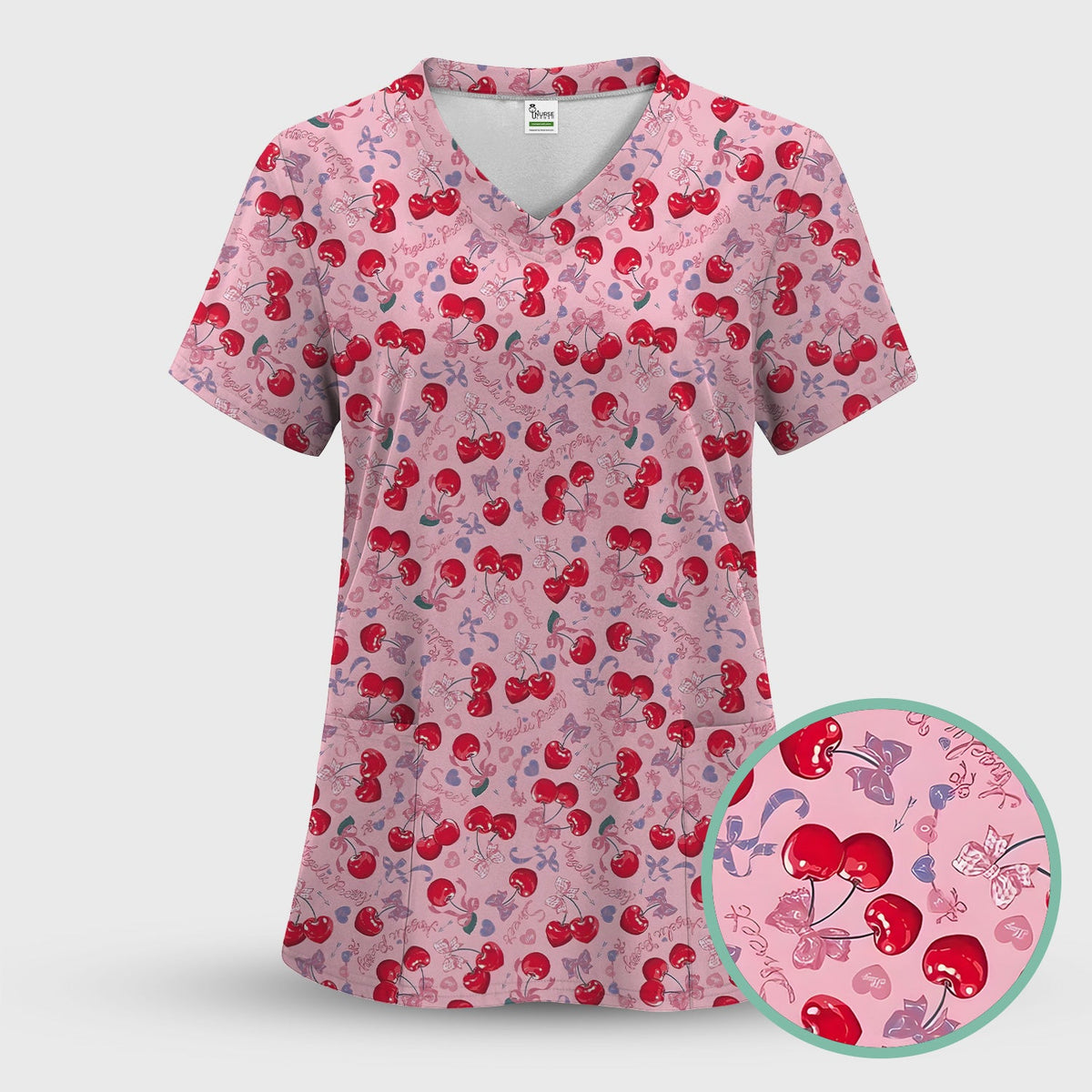 Cherry Blossom Scrub Set, Sweet Pink Nursing Uniform For Women