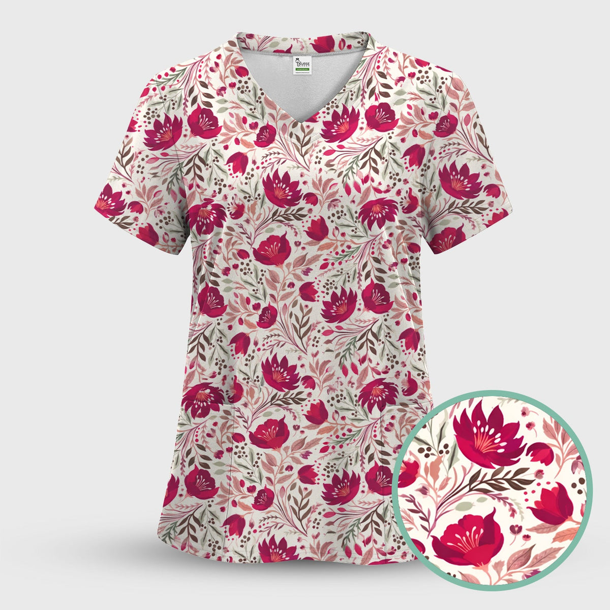 Elegant Floral Botanical Nurse Scrub Set