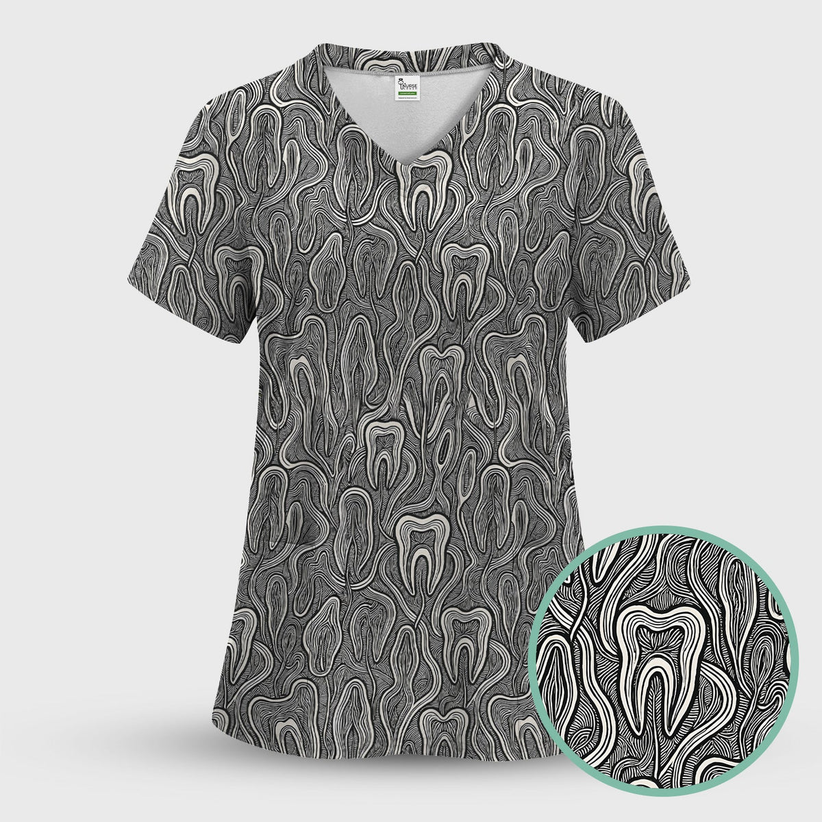 Dental Tooth Line Art Nurse Scrub Top