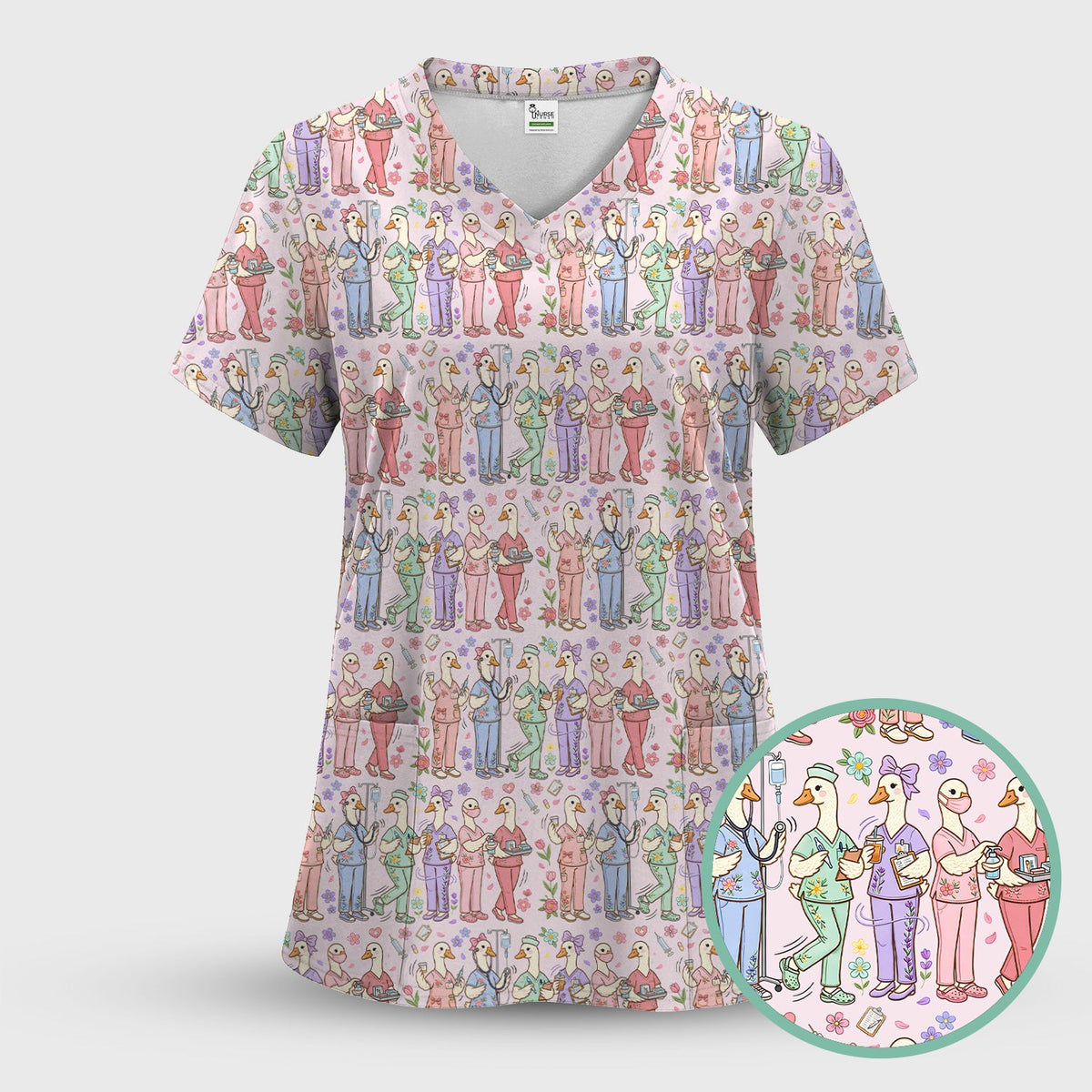 Goose Characters Floral Nurse Scrub Top