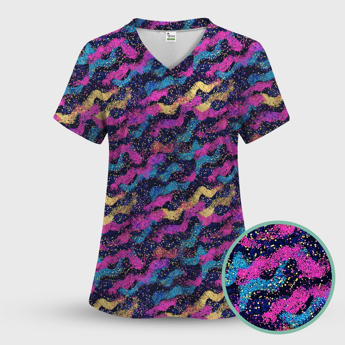 Neon Glitter Galaxy Nurse Scrub Set