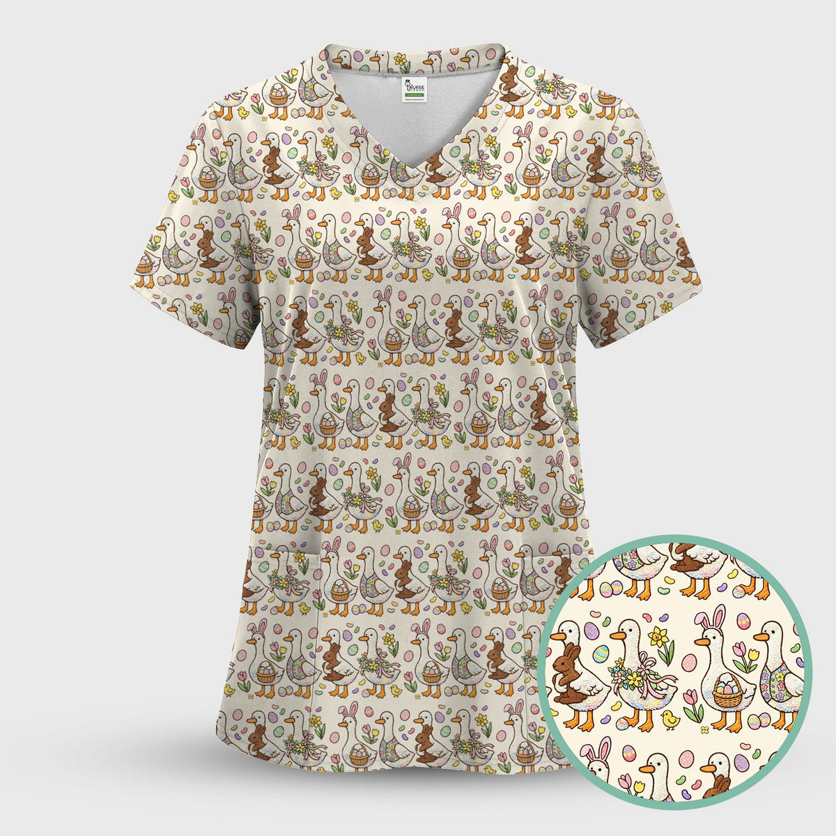 Duck Bunny Egg Floral Nurse Scrub Set - Easter Gift