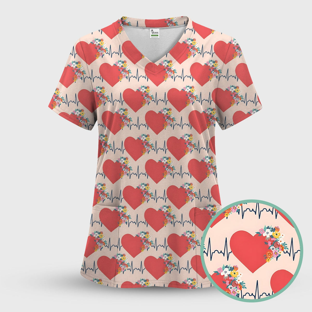 Heartbeat Floral Nurse Scrub Top