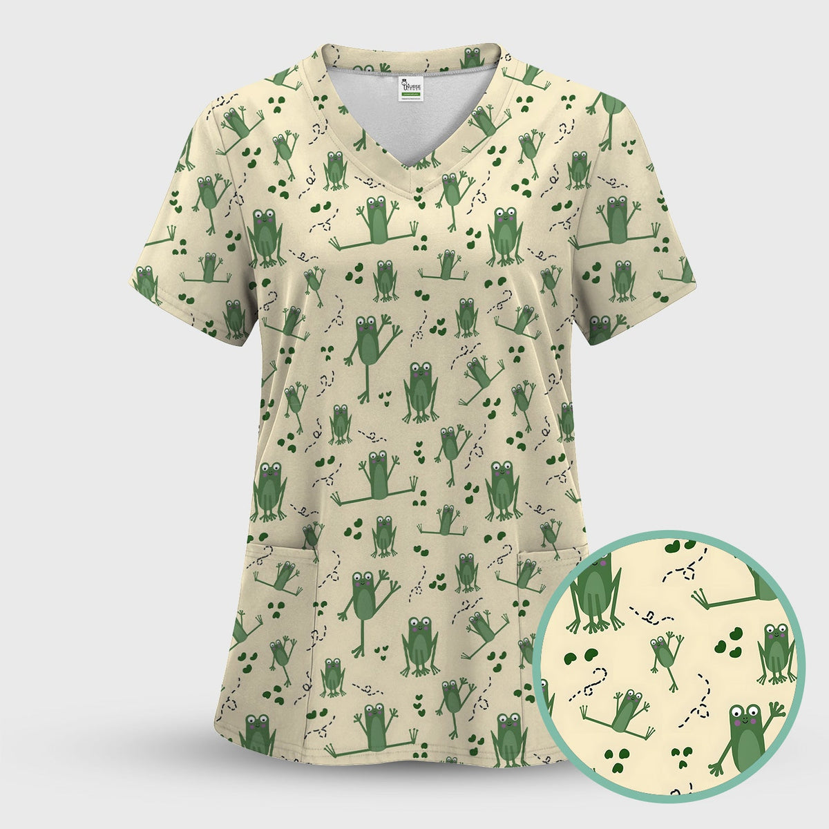 Frog Jumping Footprint Trail Nurse Scrub Set
