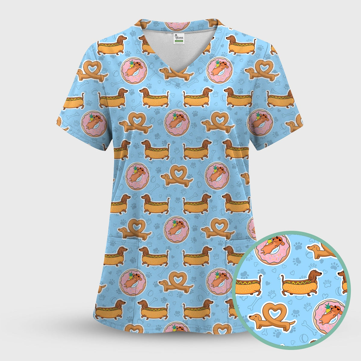 Dachshund Donut Heart Nurse Scrub Set