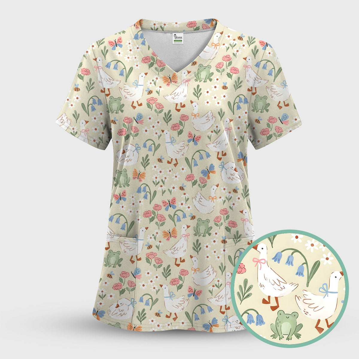 Goose Frog Garden Nurse Scrub Set
