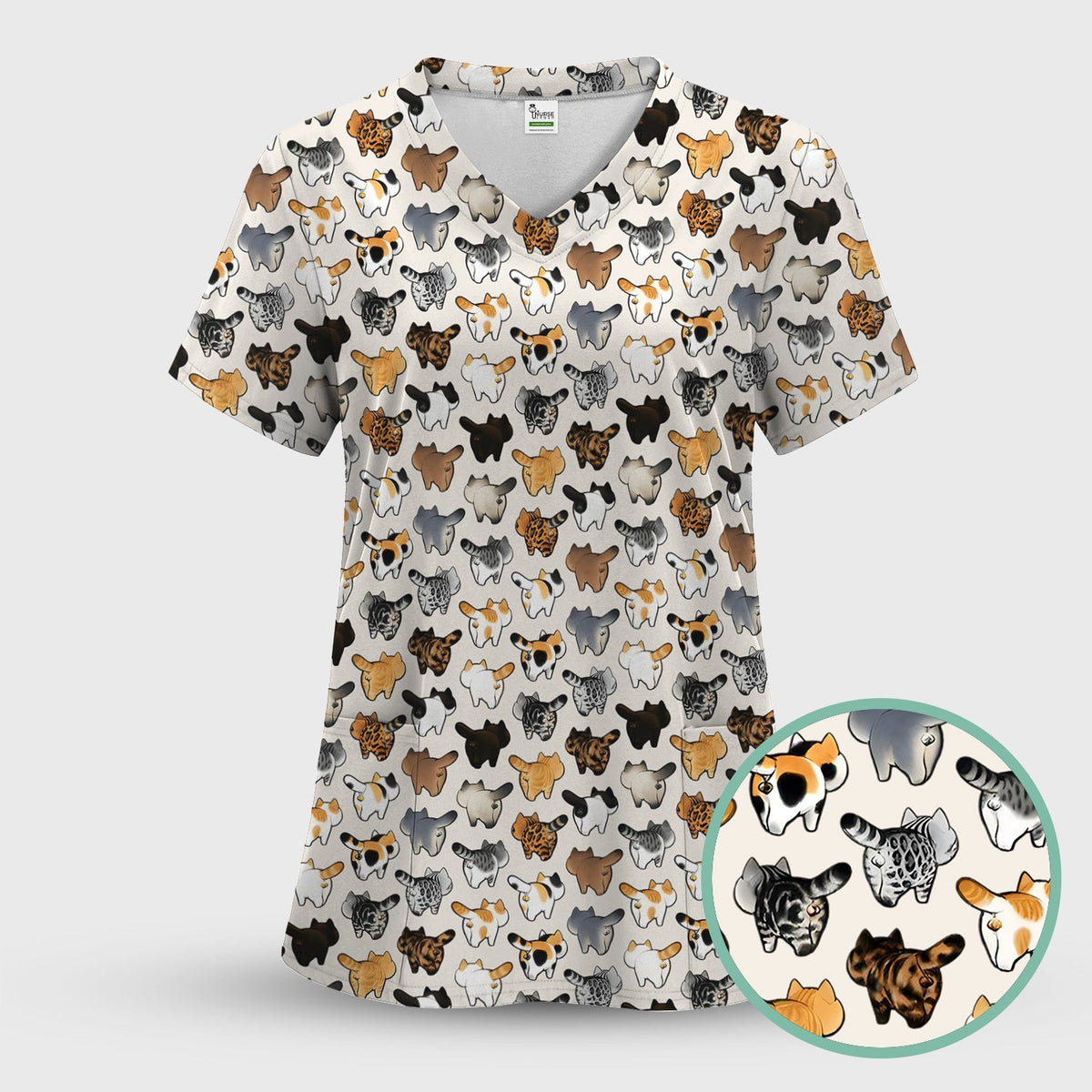 Cat Butt Nurse Scrub Top