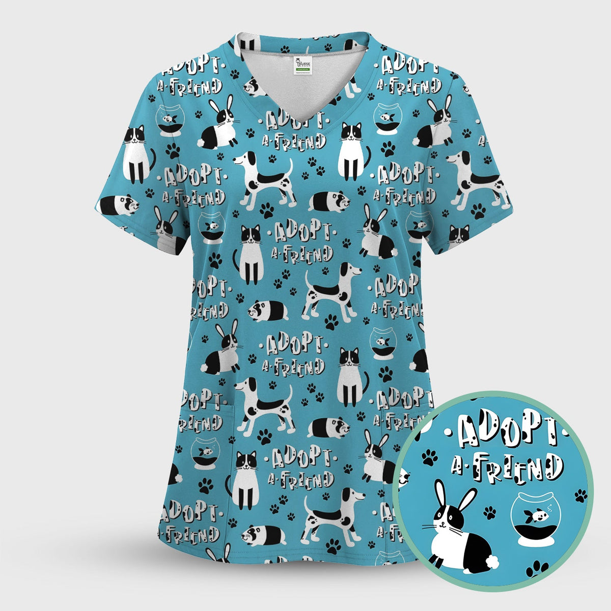 Cute Adopt A Friend Pet Nurse Scrub Top