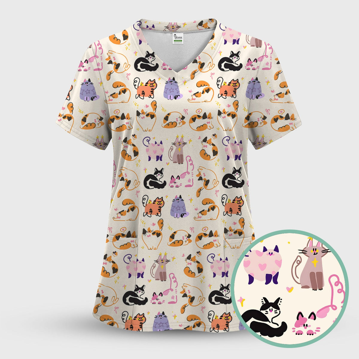 Cute Cats Pattern Nurse Scrub Set