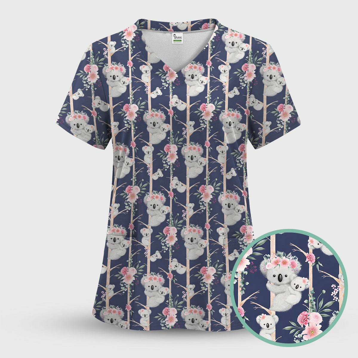 Koala Climbing Tree Blossom Nurse Scrub Set
