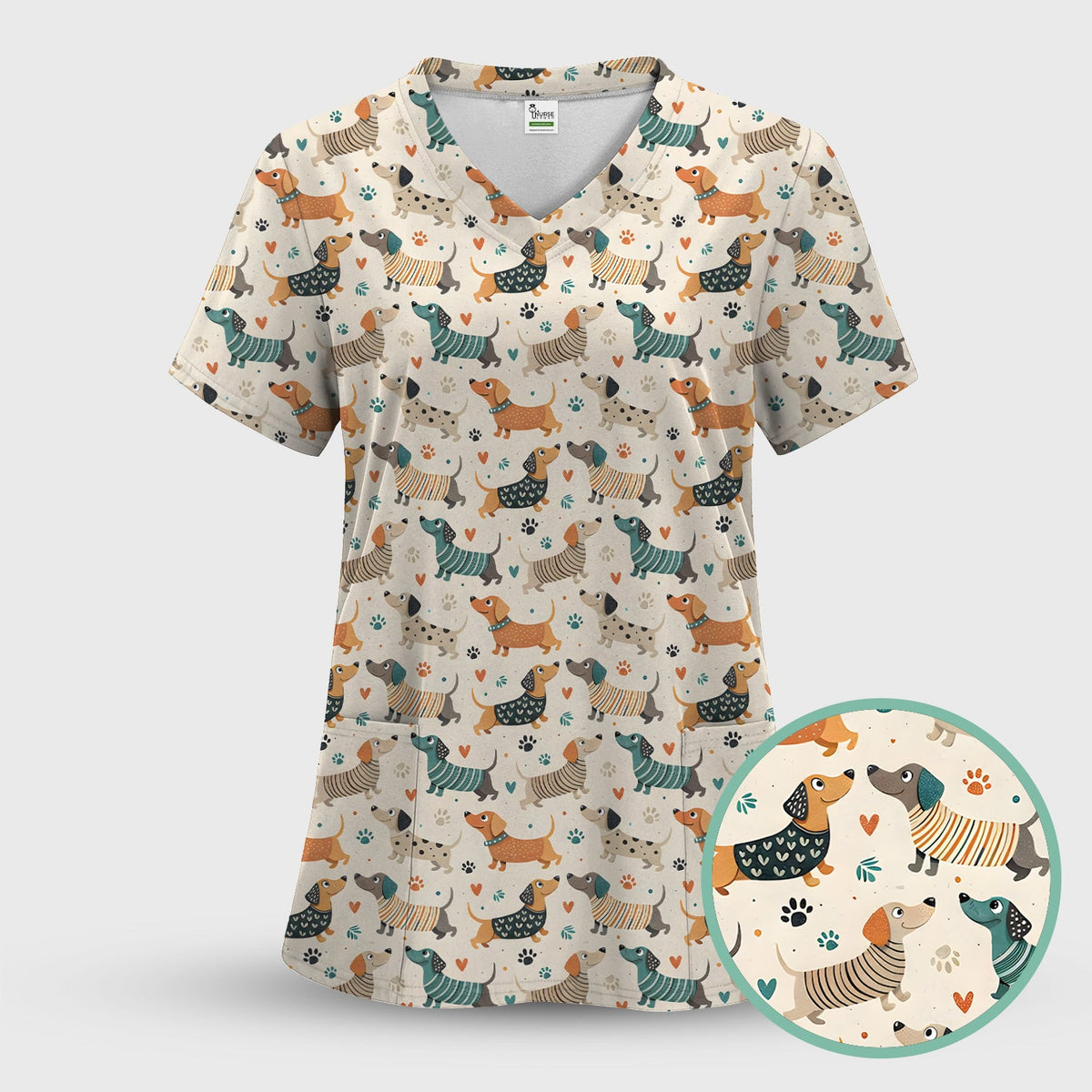 Fun Dachshund Paw Heart Nurse Scrub Set