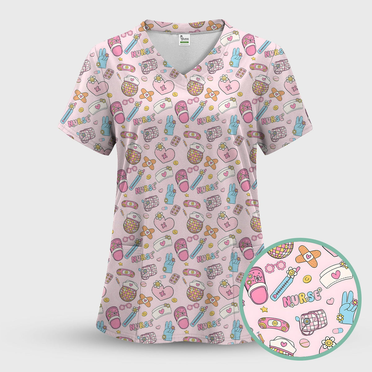 Pink Medical Tools Nurse Scrub Set
