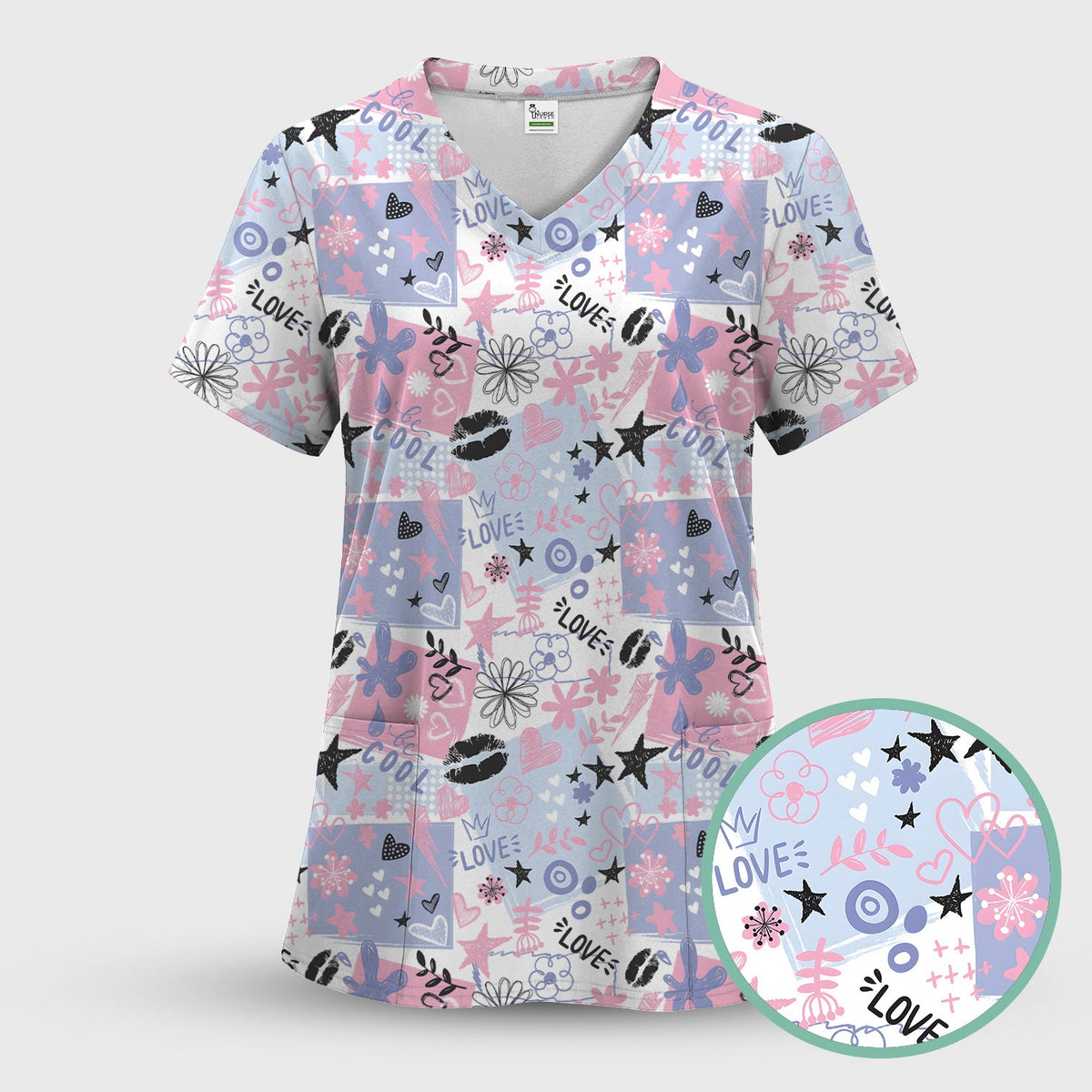 Love Hearts Doodle Nurse Scrub Set