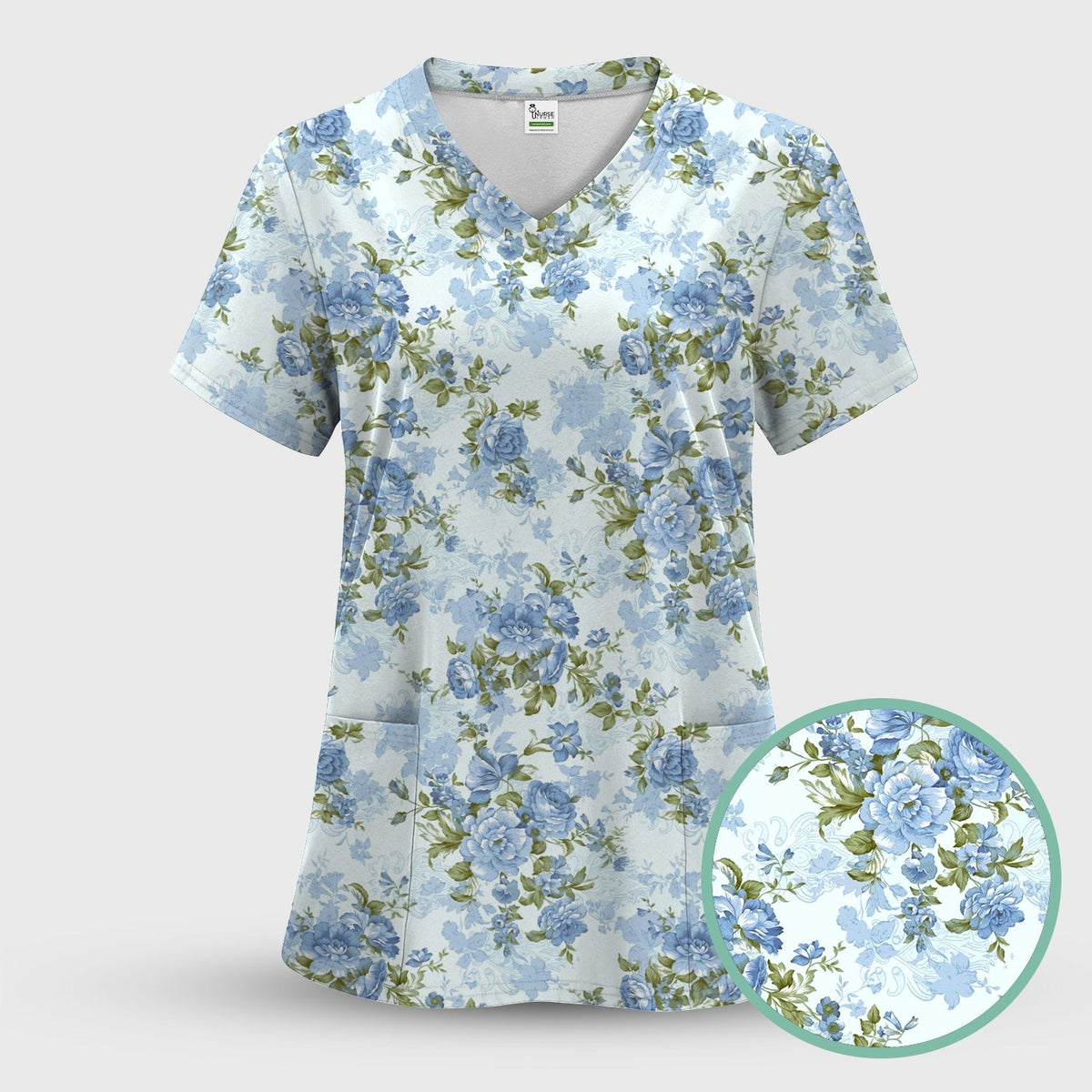 Cute Blue Floral Nurse Scrub Set