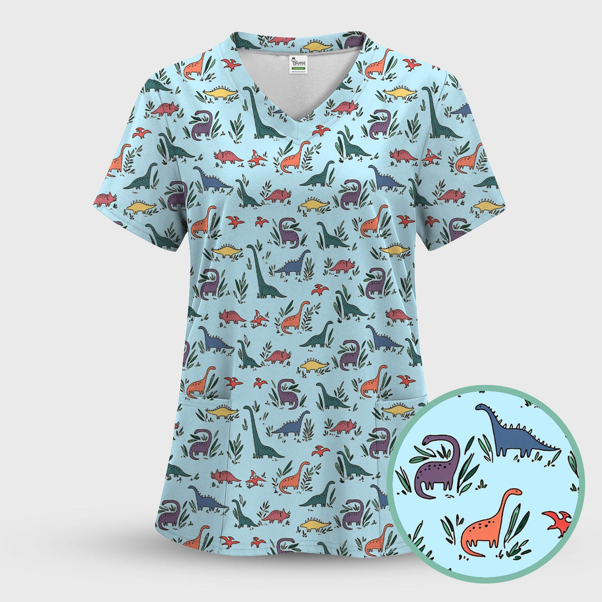 Dinosaur Leafy Garden Nurse Scrub Top