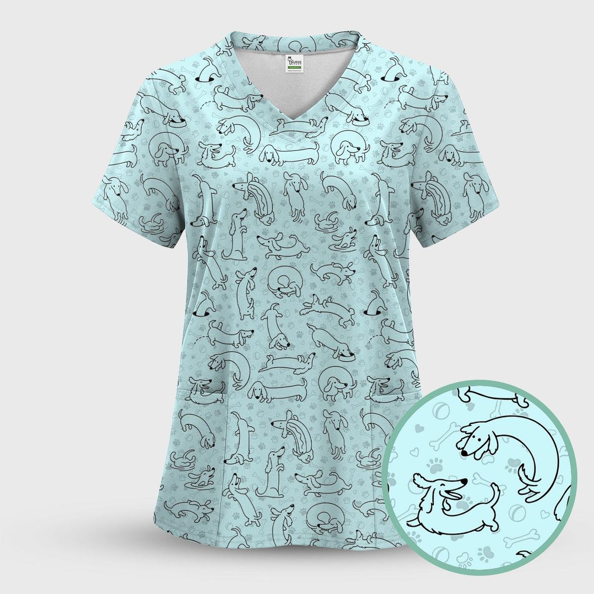 Dachshund Line Art Nurse Scrub Top