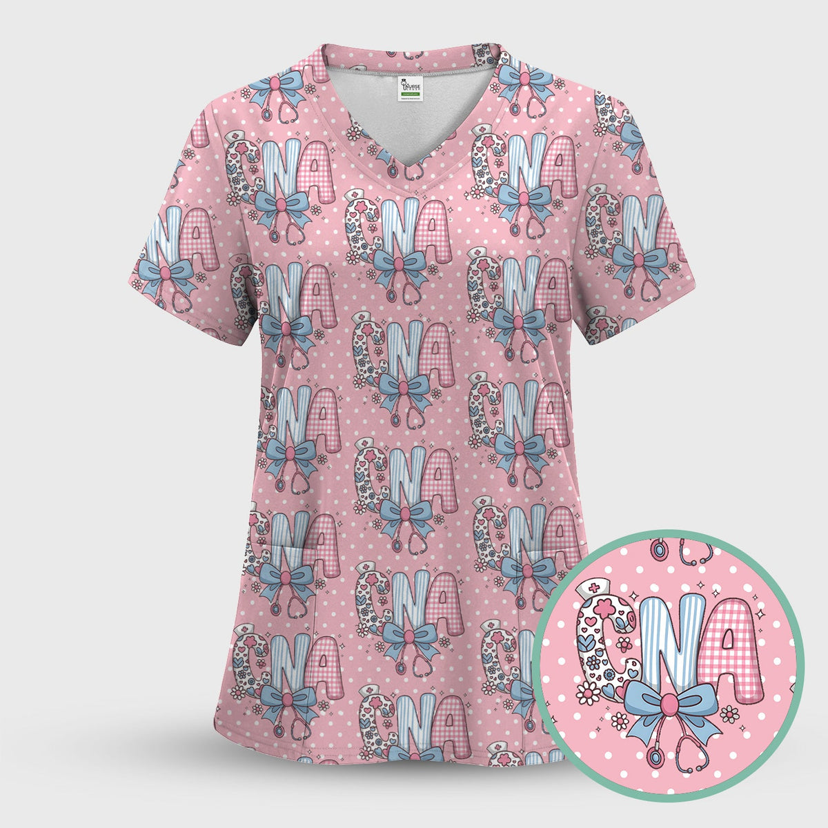 Floral Bow Nurse Scrub Top