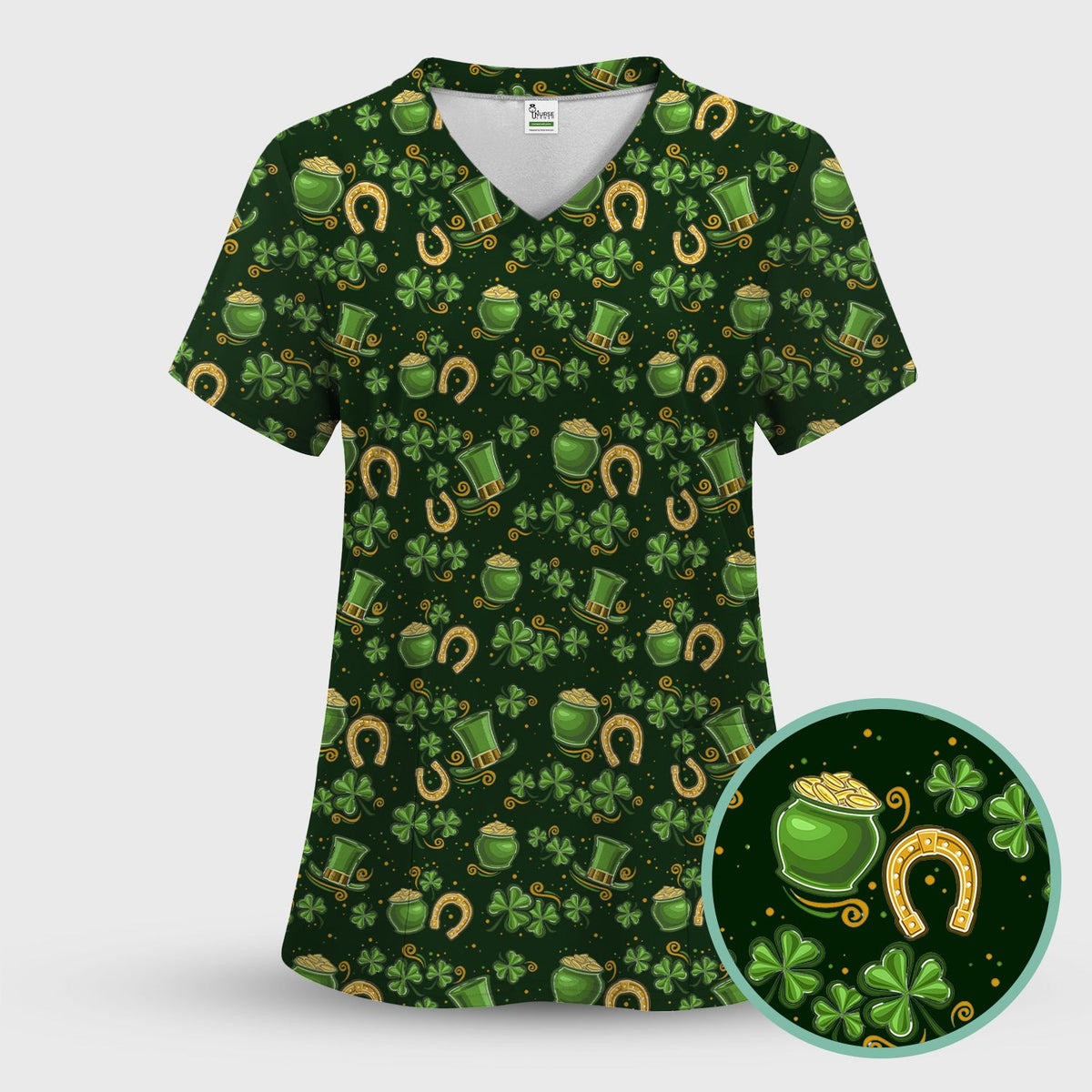 St Patrick Shamrock Nurse Scrub Top