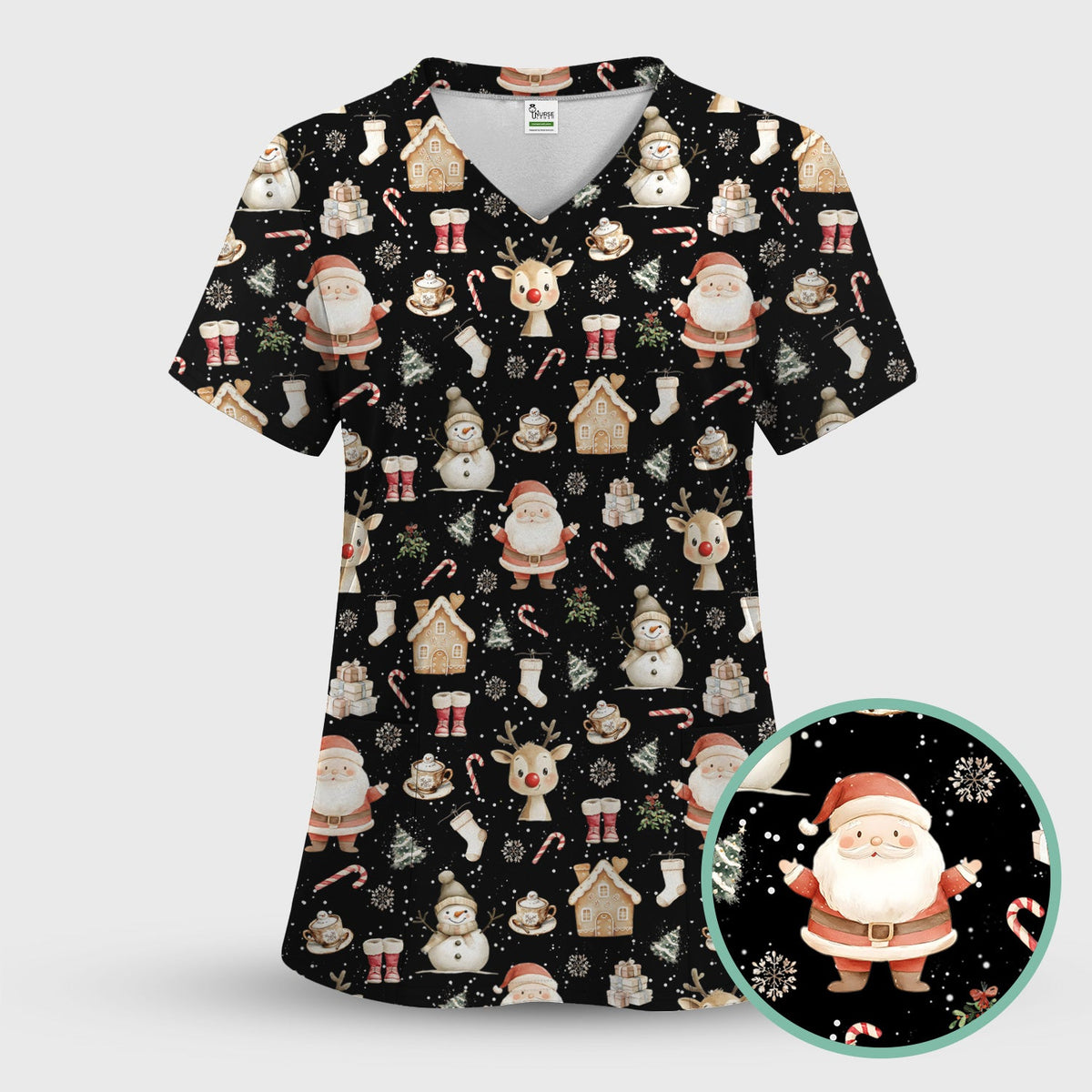Christmas Santa Nurse Scrub Top