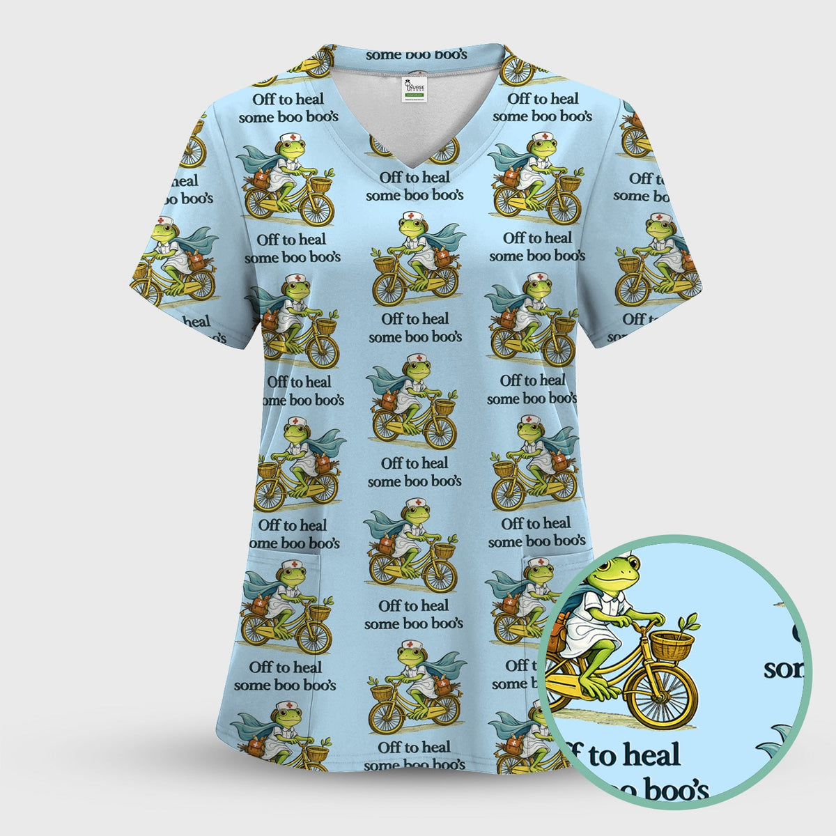 Frog Cycling Nurse Scrub Top