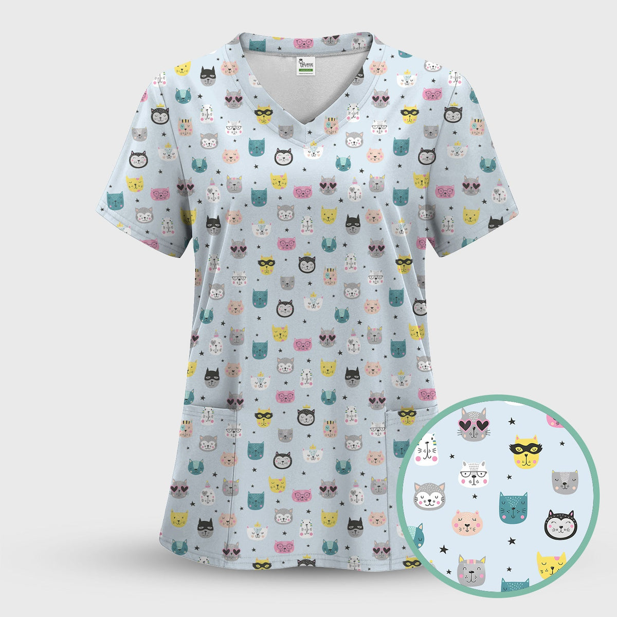 Colorful Cat Nurse Scrub Top