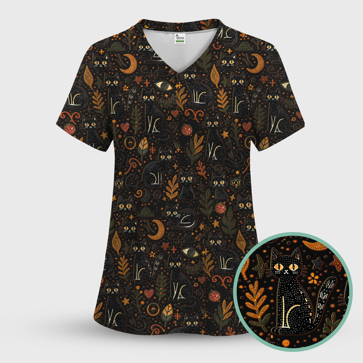 Mystic Black Cat Celestial Nurse Scrub Set