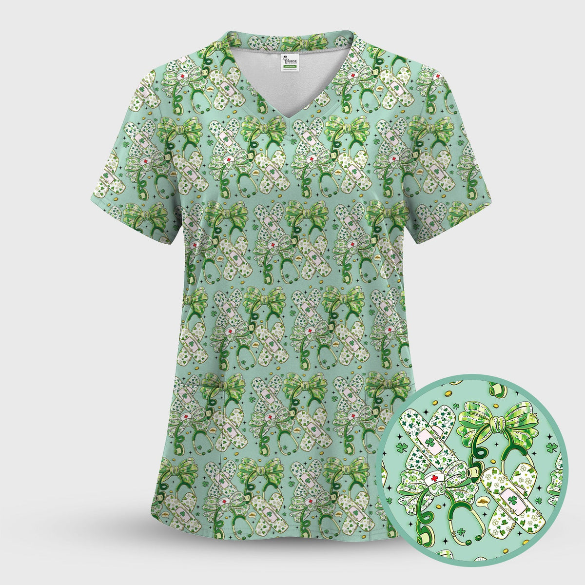 St Patrick Shamrock Stethoscope Nurse Scrub Set