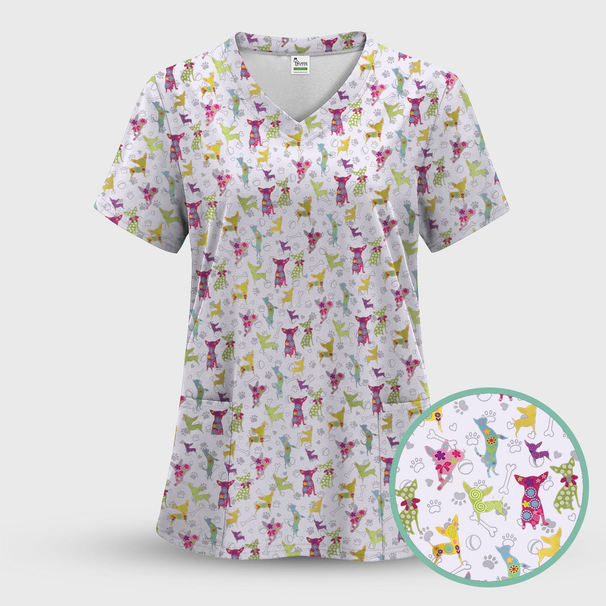 Colorful Playful Dog Nurse Scrub Set