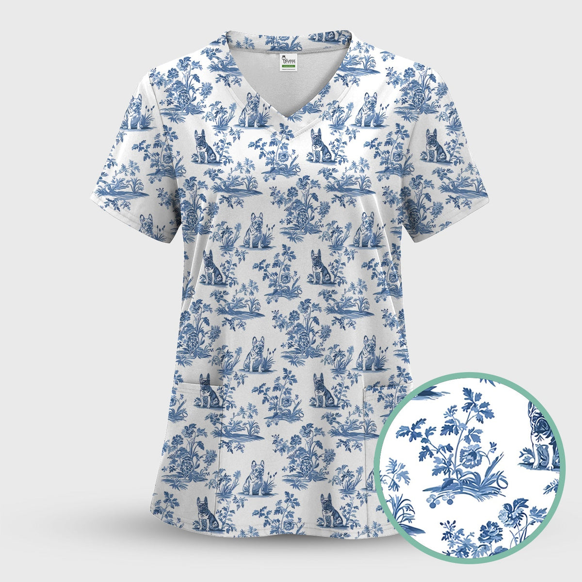 German Shepherd Toile De Jouy Nurse Scrub Set