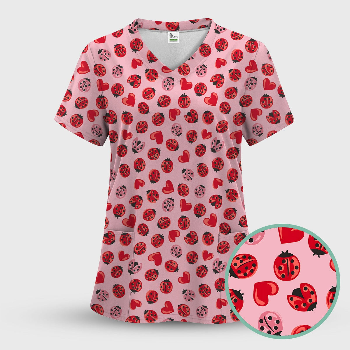 Ladybug Red Heart Nurse Scrub Set