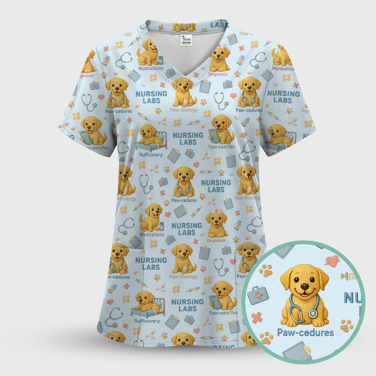 Labrador Nursing Scrub Set, Cute Dog Pattern Nurse Uniform,  Comfortable Scrubs For Nurses